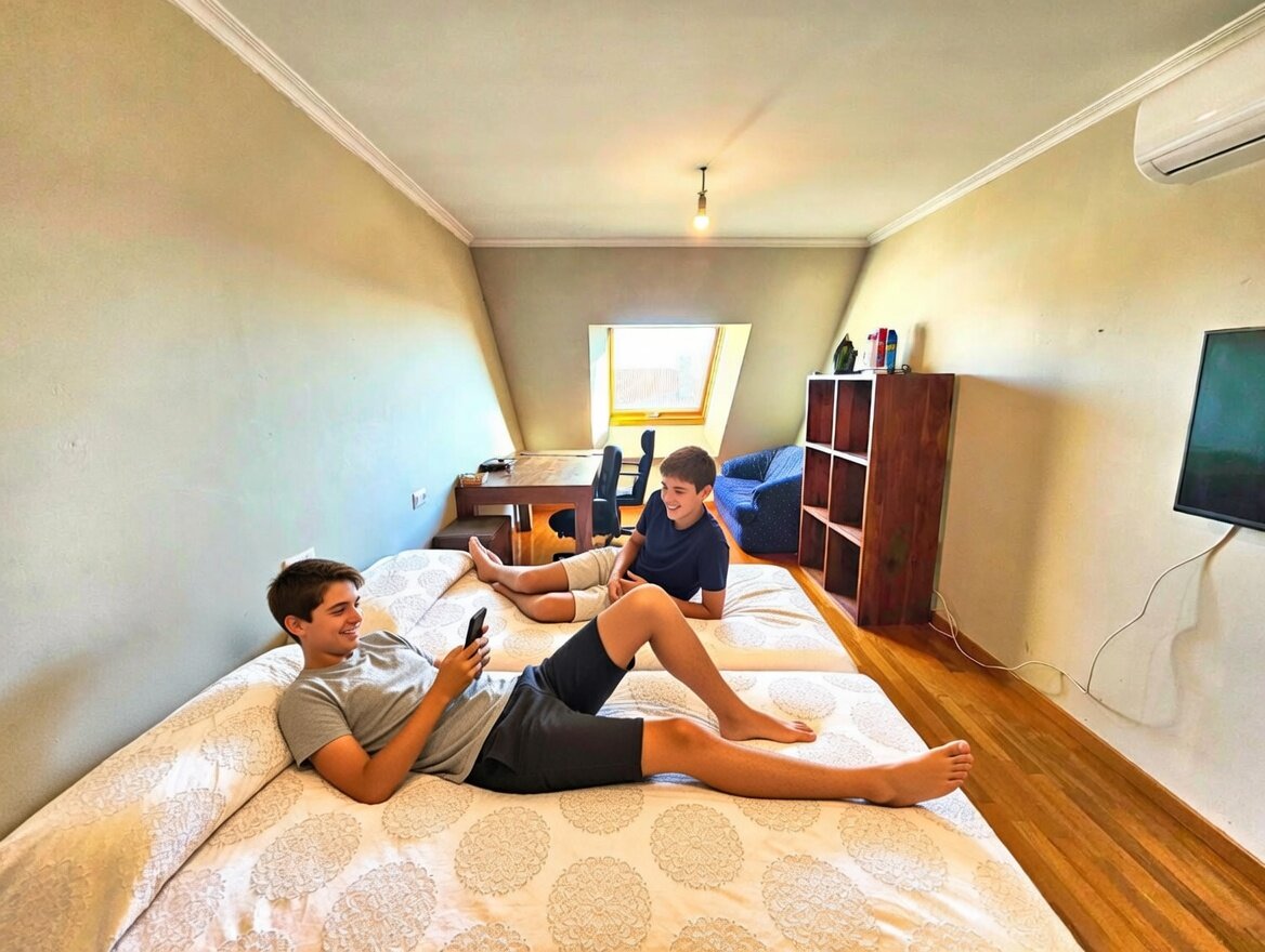 Niños disfrutando en la habitación doble